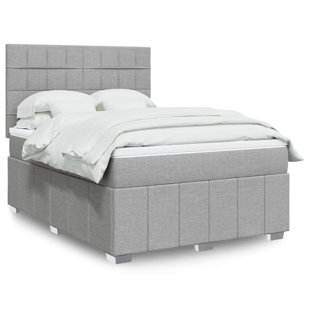 Boxspring met matras stof lichtgrijs 140x190 cm – afbeelding 1