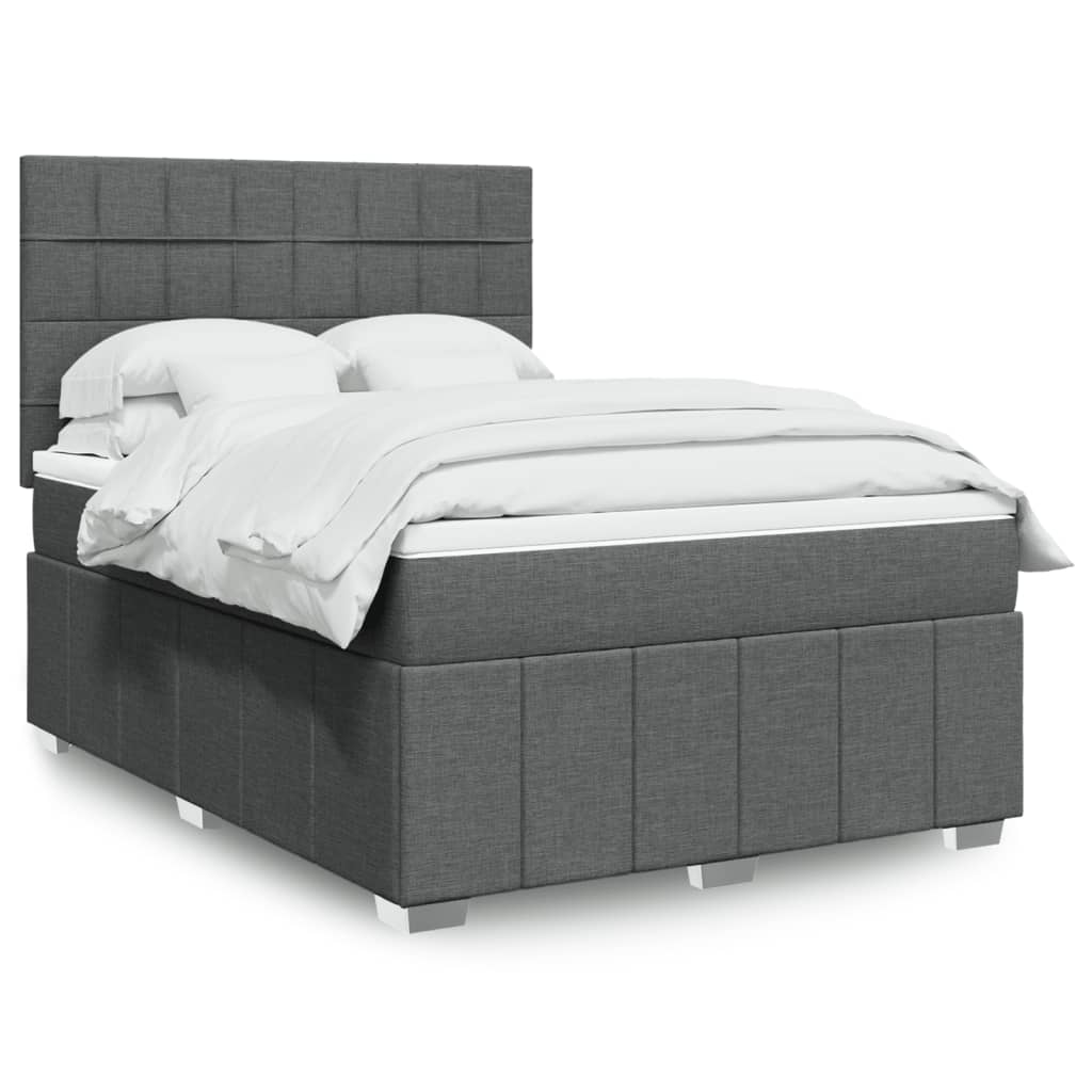 Boxspring met matras stof donkergrijs 140x190 cm – afbeelding 1