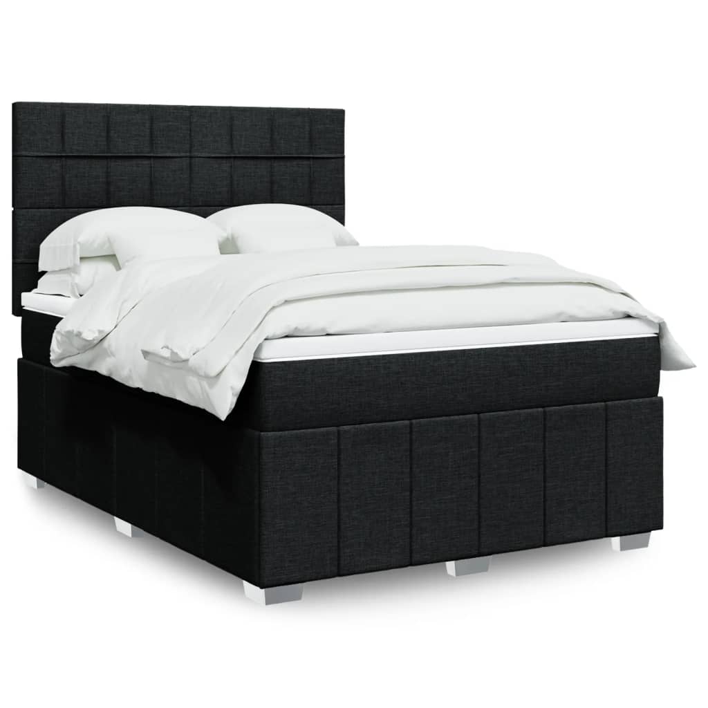 Boxspring met matras stof zwart 140x190 cm – afbeelding 1
