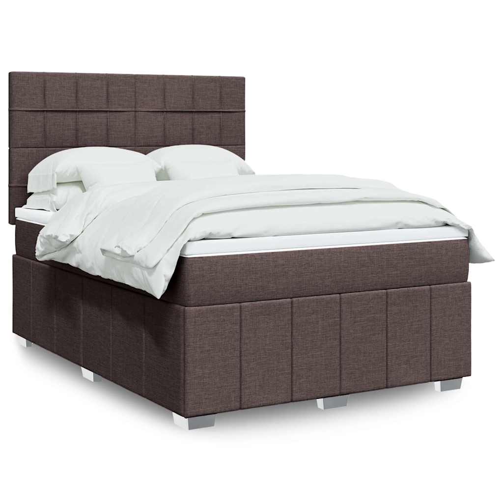 Boxspring met matras stof donkerbruin 140x190 cm – afbeelding 1