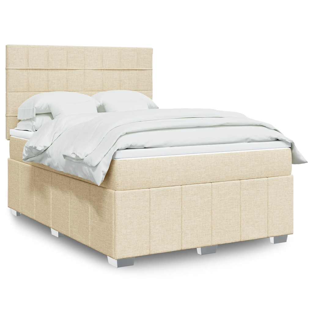 Boxspring met matras stof crèmekleurig 140x190 cm – afbeelding 1