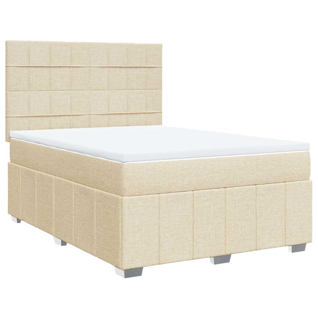 Boxspring met matras stof crèmekleurig 140x190 cm – afbeelding 2
