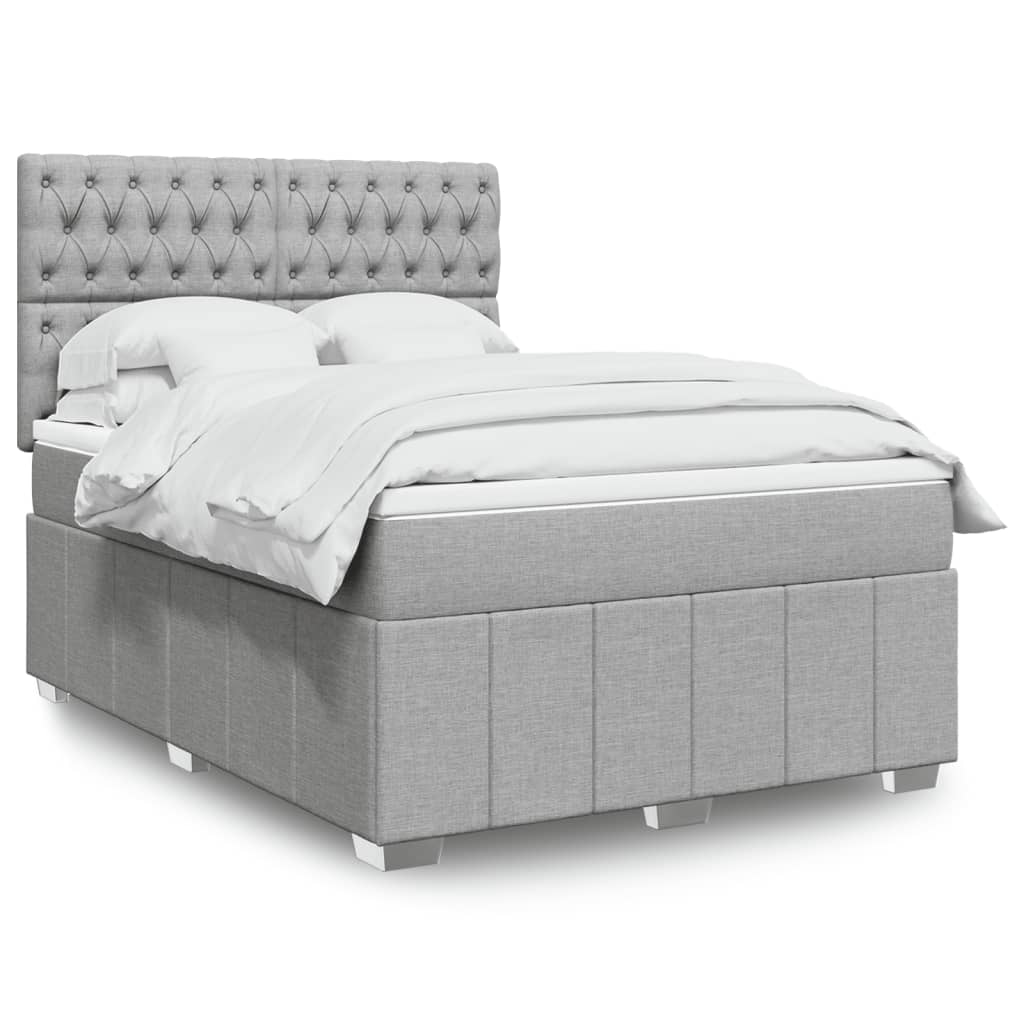 Boxspring met matras stof lichtgrijs 140x190 cm – afbeelding 1