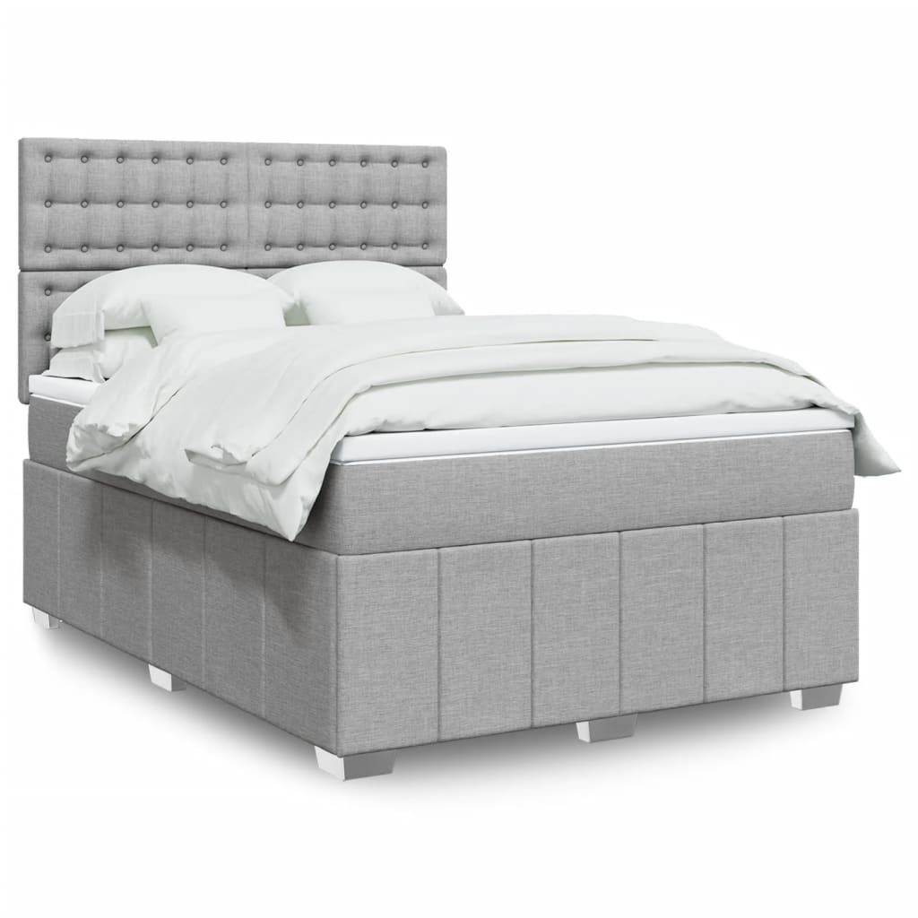 Boxspring met matras stof lichtgrijs 140x190 cm – afbeelding 1