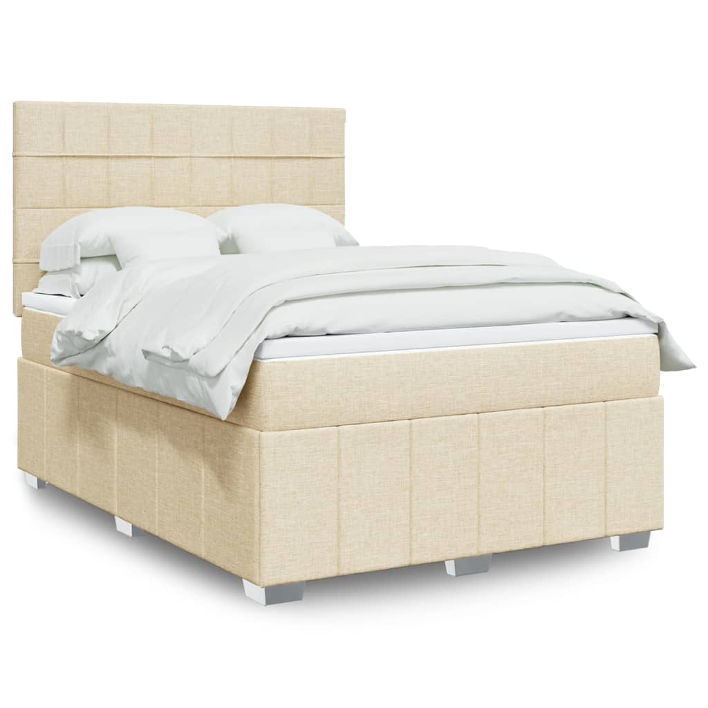 Boxspring met matras stof crèmekleurig 140x200 cm – afbeelding 1