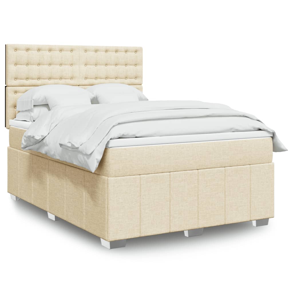 Boxspring met matras stof crèmekleurig 140x200 cm – afbeelding 1