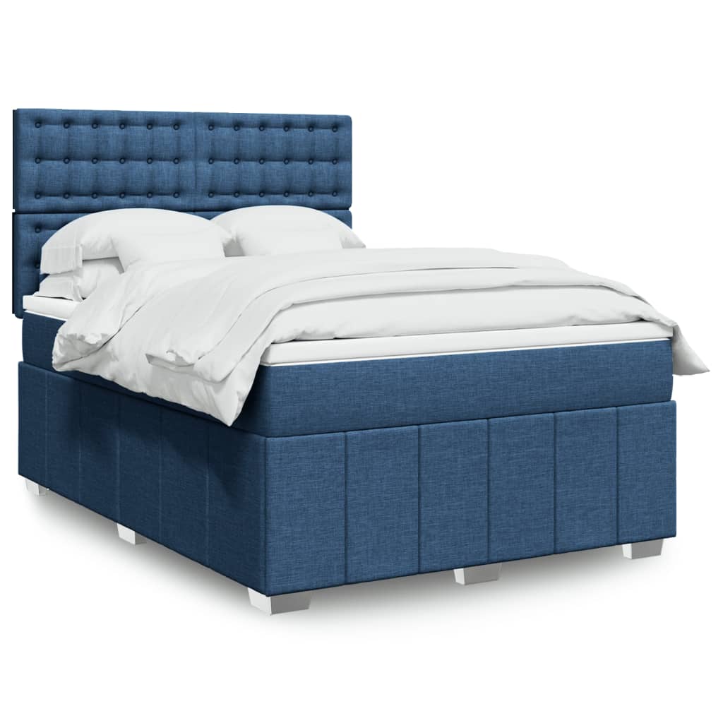 Boxspring met matras stof blauw 140x200 cm – afbeelding 1
