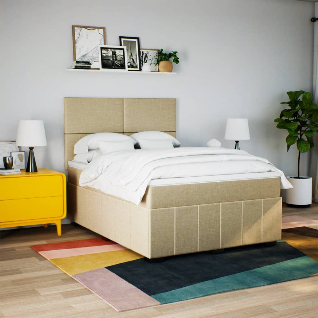 Boxspring met matras stof crèmekleurig 160x200 cm – afbeelding 3