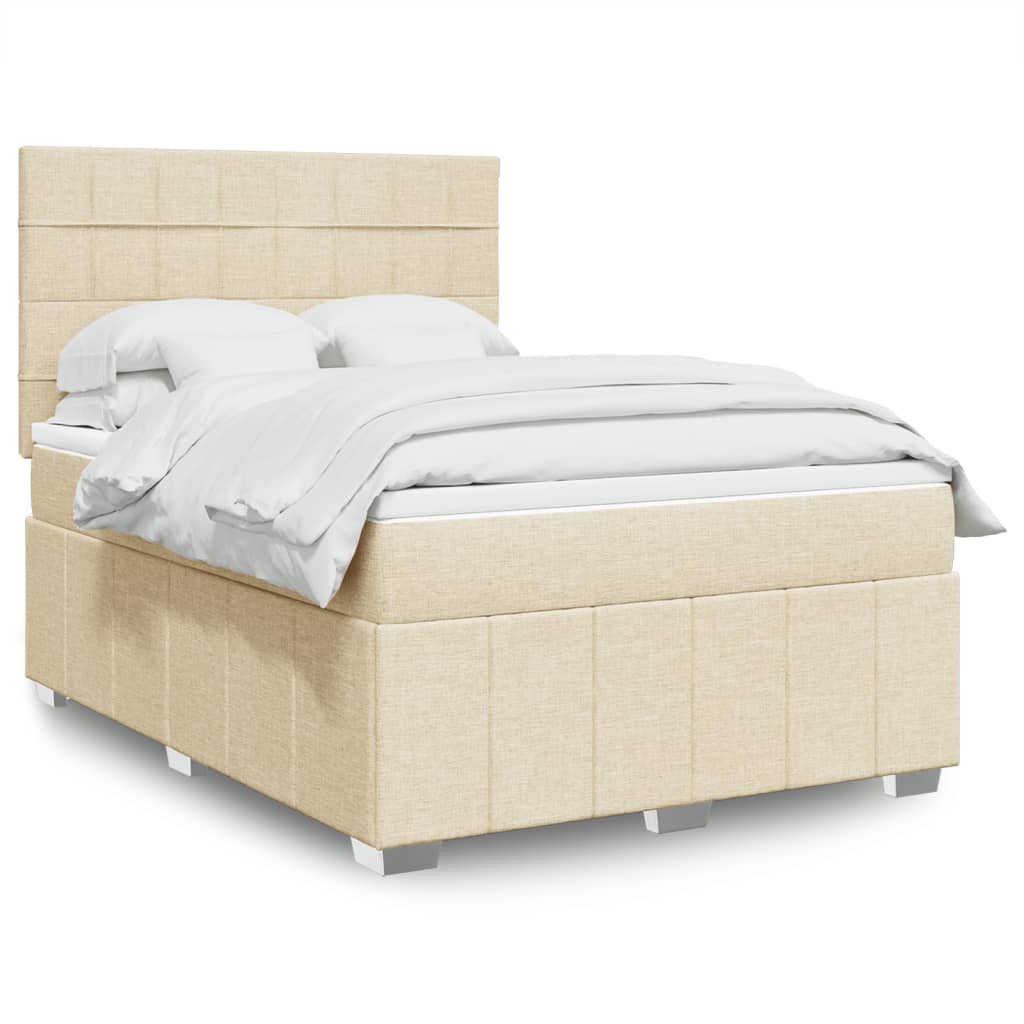 Boxspring met matras stof crèmekleurig 160x200 cm – afbeelding 1