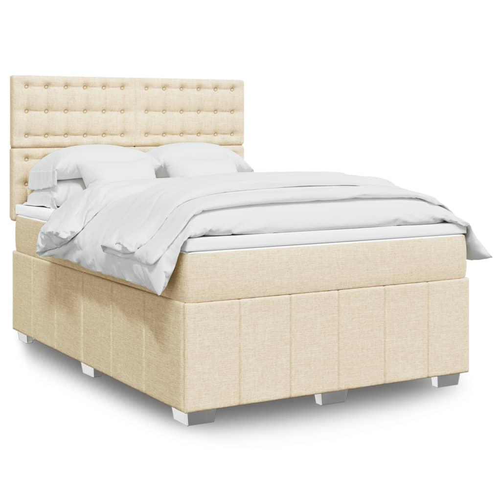 Boxspring met matras stof crèmekleurig 160x200 cm – afbeelding 1