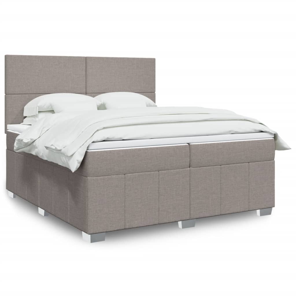 Boxspring met matras stof taupe 200x200 cm – afbeelding 1