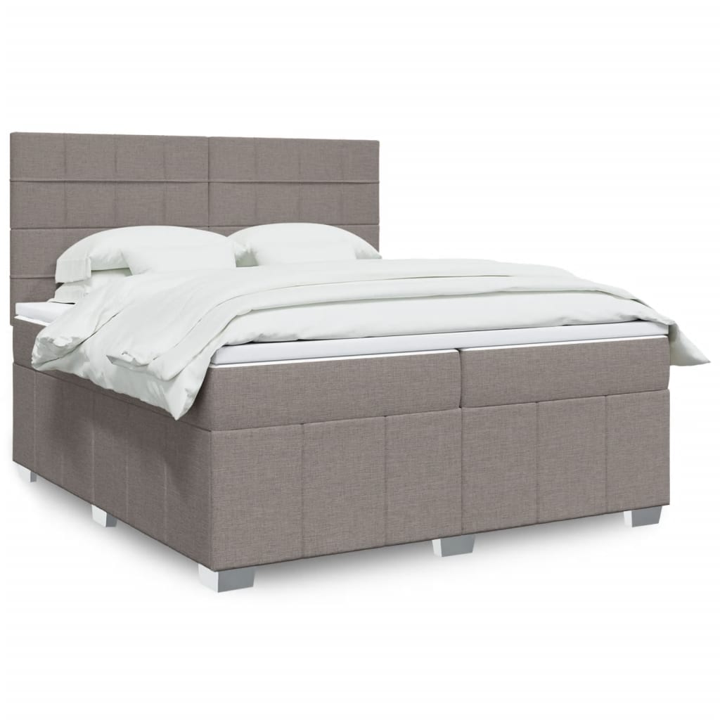 Boxspring met matras stof taupe 200x200 cm – afbeelding 1