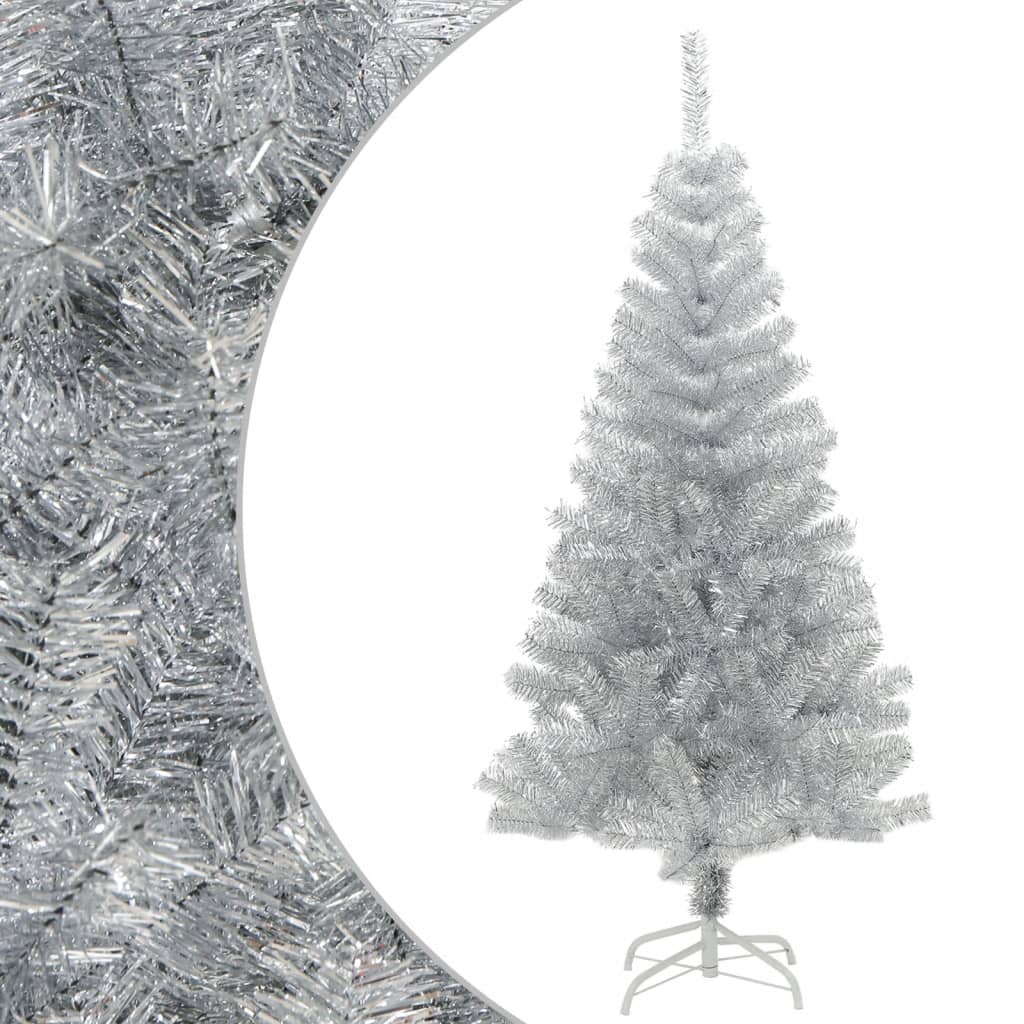 Kunstkerstboom met standaard 120 cm PET zilverkleurig – afbeelding 1