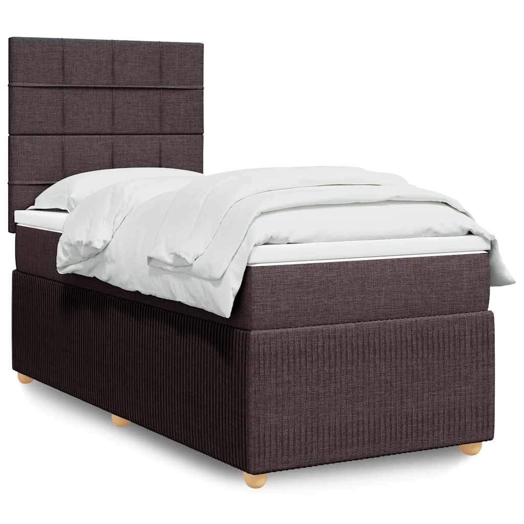 Boxspring met matras stof donkerbruin 90x190 cm – afbeelding 1