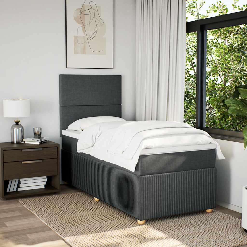 Boxspring met matras stof donkergrijs 90x200 cm – afbeelding 3