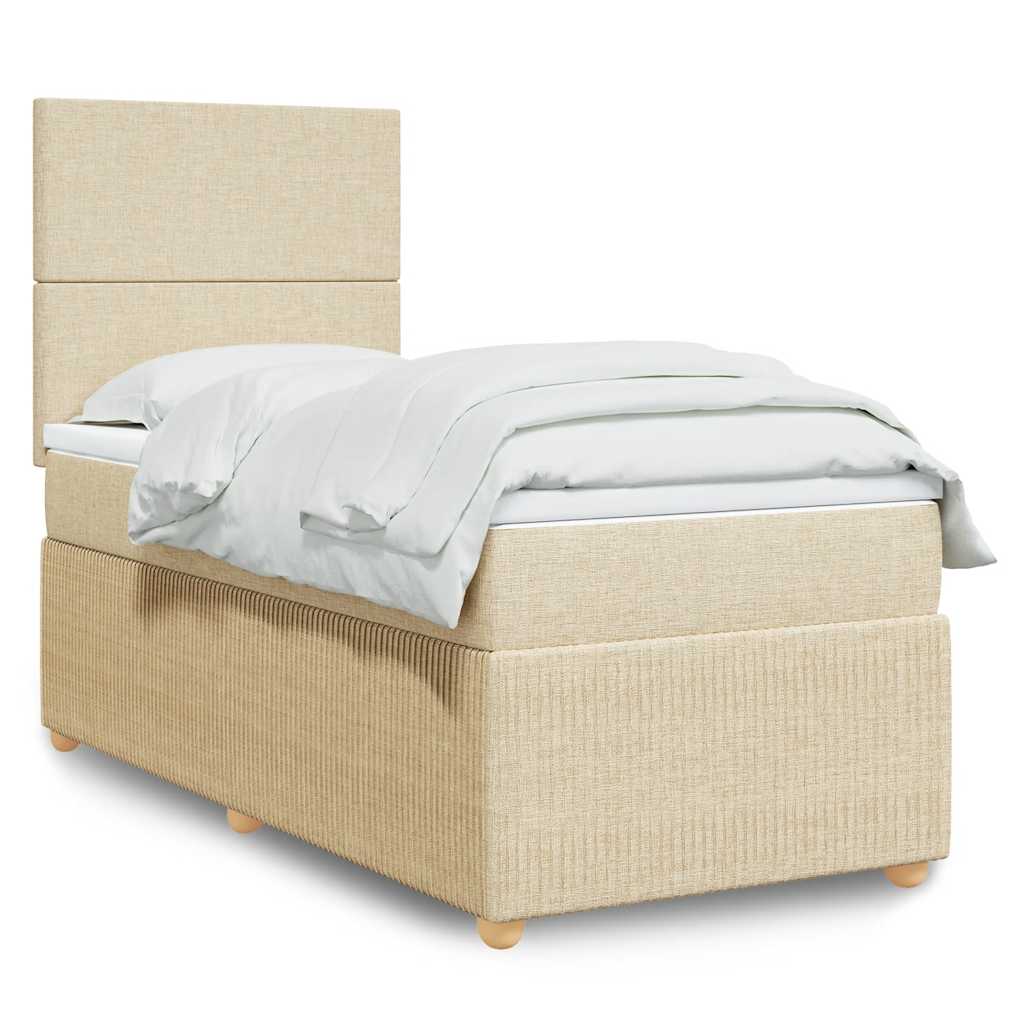 Boxspring met matras stof crèmekleurig 90x200 cm – afbeelding 1