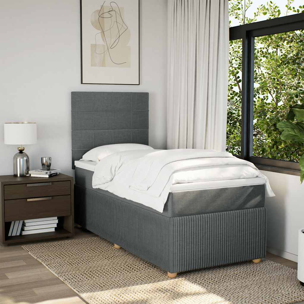 Boxspring met matras stof donkergrijs 90x200 cm – afbeelding 3