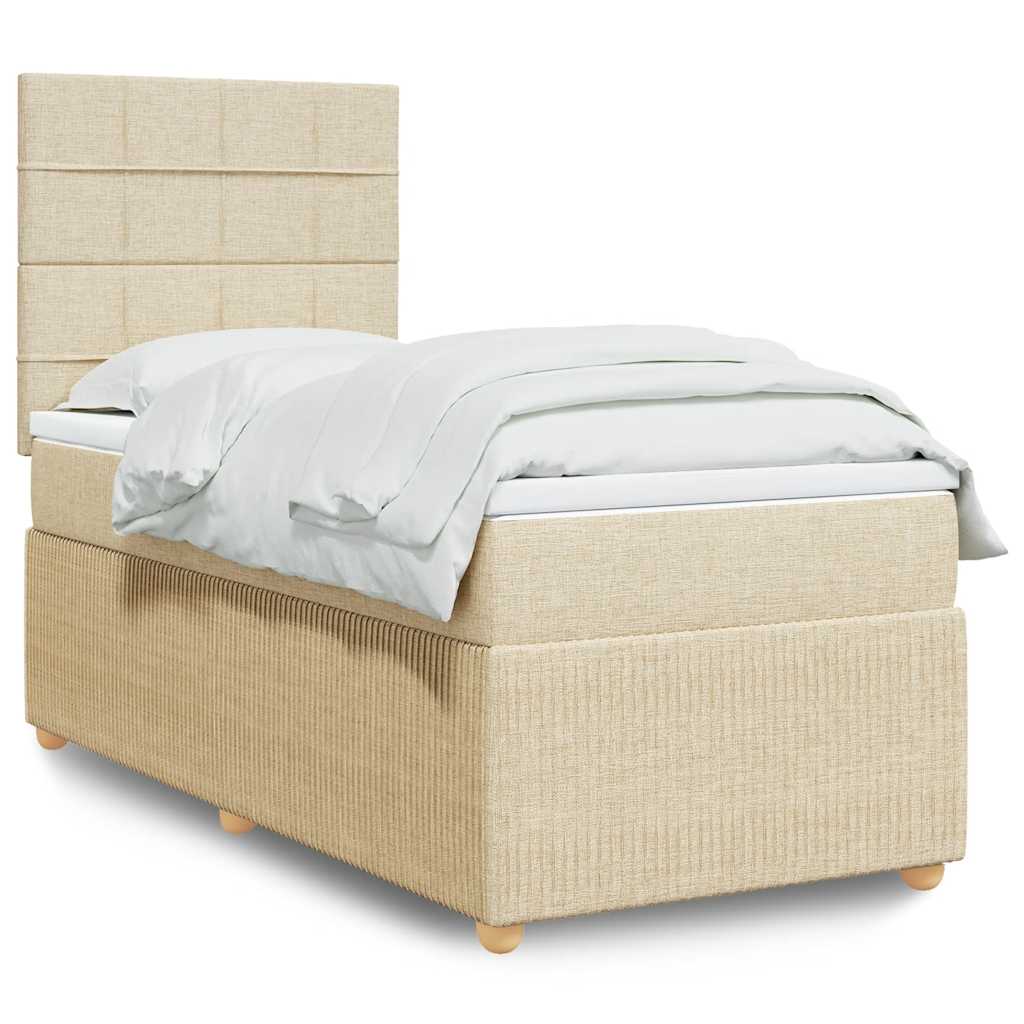 Boxspring met matras stof crèmekleurig 90x200 cm – afbeelding 1