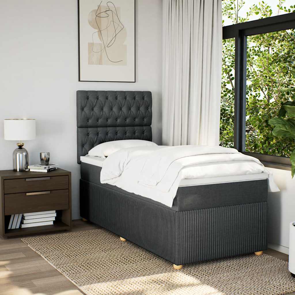 Boxspring met matras stof donkergrijs 90x200 cm – afbeelding 3