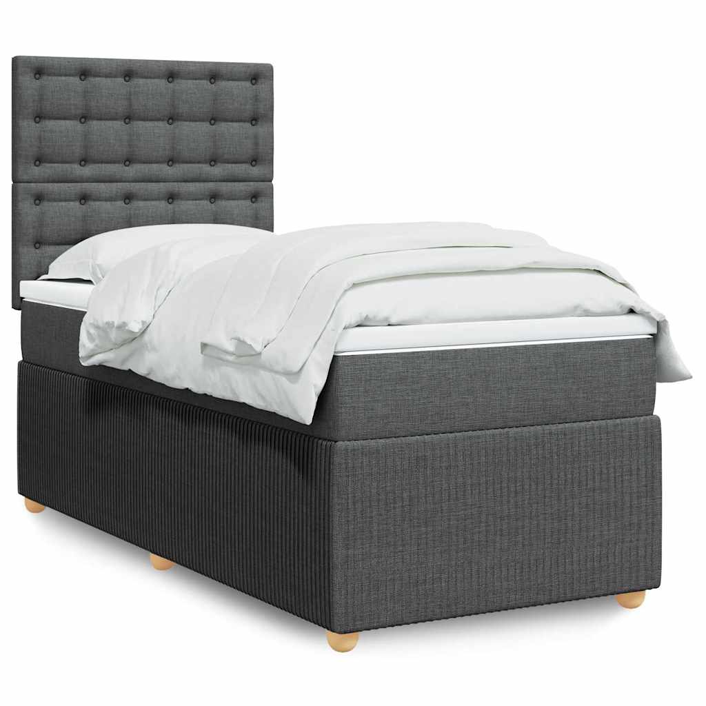 Boxspring met matras stof donkergrijs 90x200 cm – afbeelding 1