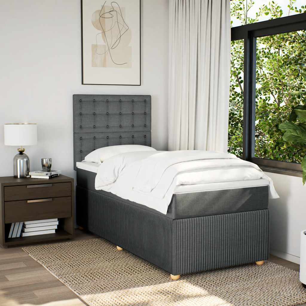 Boxspring met matras stof donkergrijs 90x200 cm – afbeelding 3