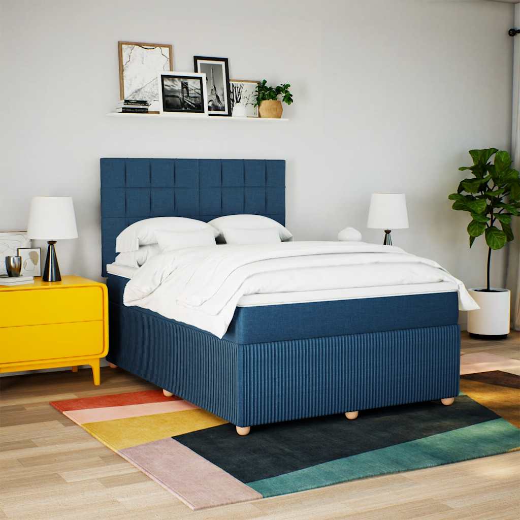 Boxspring met matras stof blauw 140x190 cm – afbeelding 3