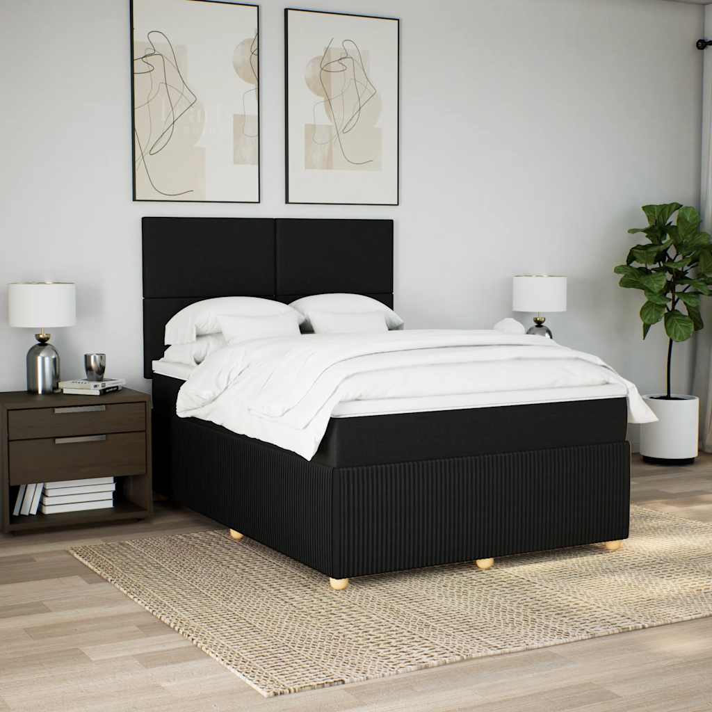 Boxspring met matras stof zwart 140x200 cm – afbeelding 3