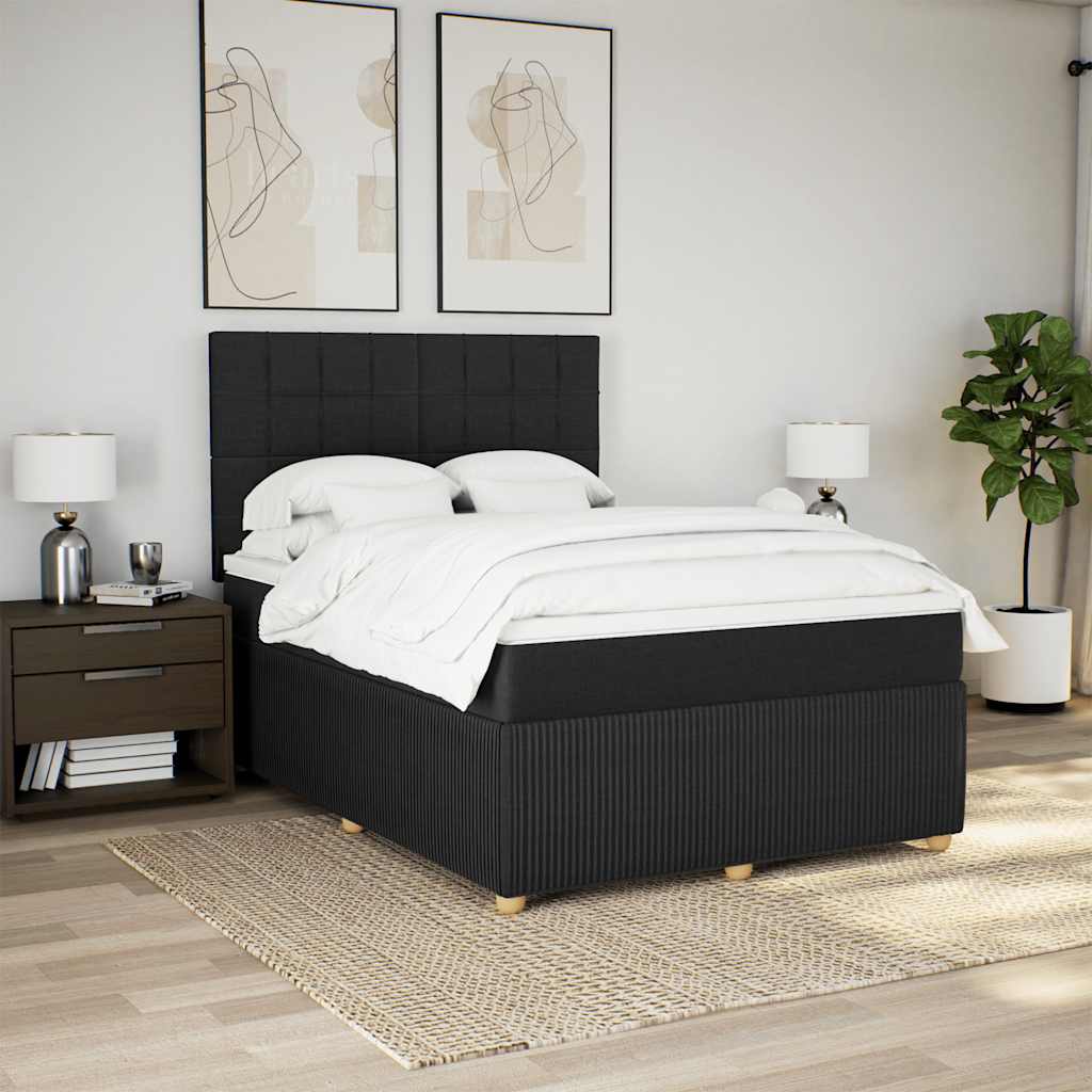 Boxspring met matras stof zwart 140x200 cm – afbeelding 3