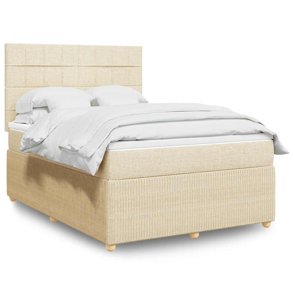 Boxspring met matras stof crèmekleurig 140x200 cm – afbeelding 1