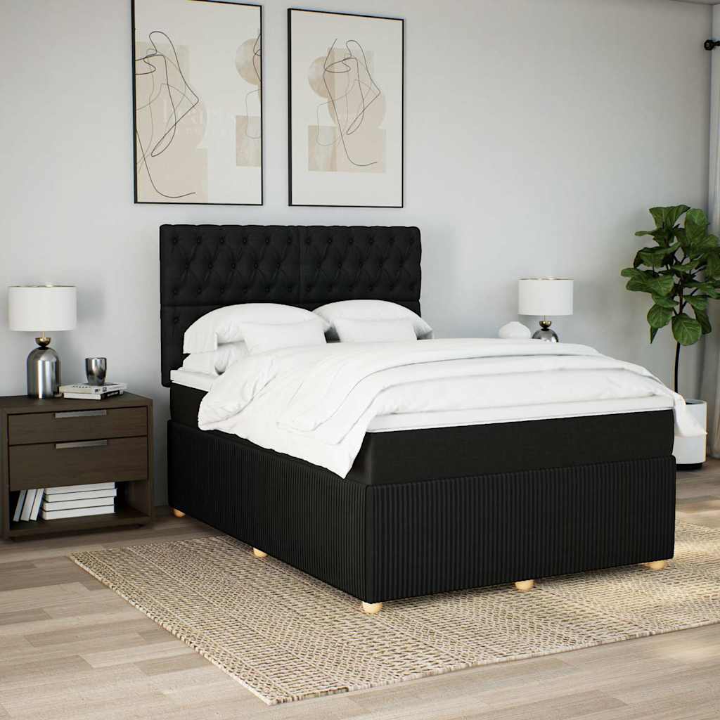 Boxspring met matras stof zwart 140x200 cm – afbeelding 3