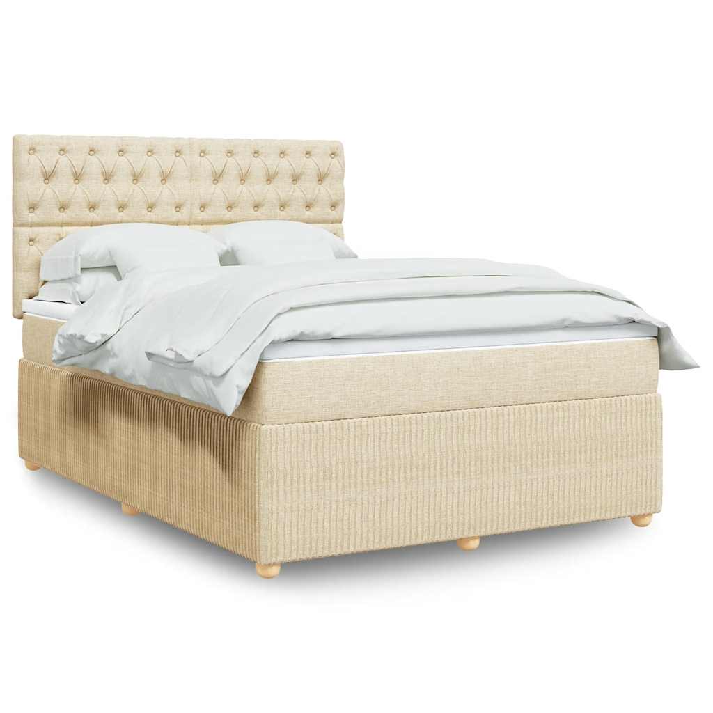 Boxspring met matras stof crèmekleurig 140x200 cm – afbeelding 1
