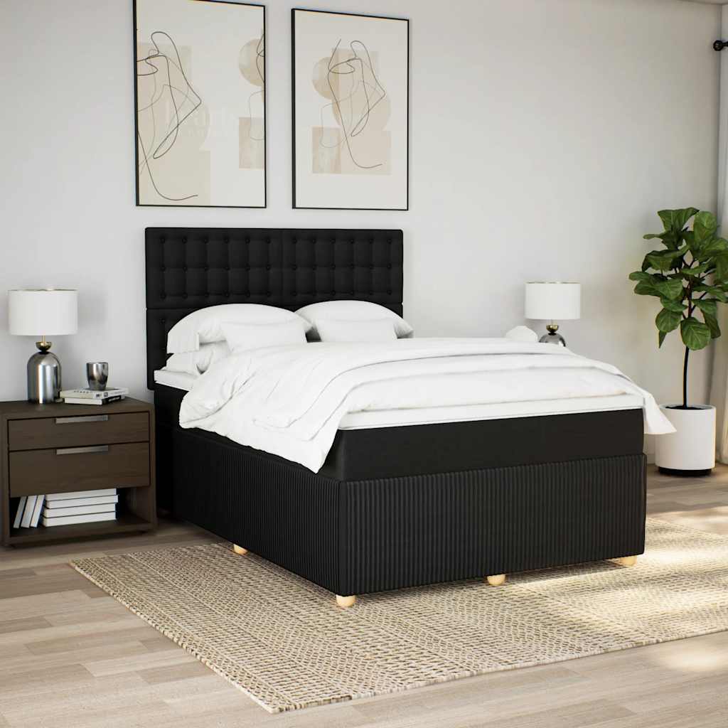Boxspring met matras stof zwart 140x200 cm – afbeelding 3