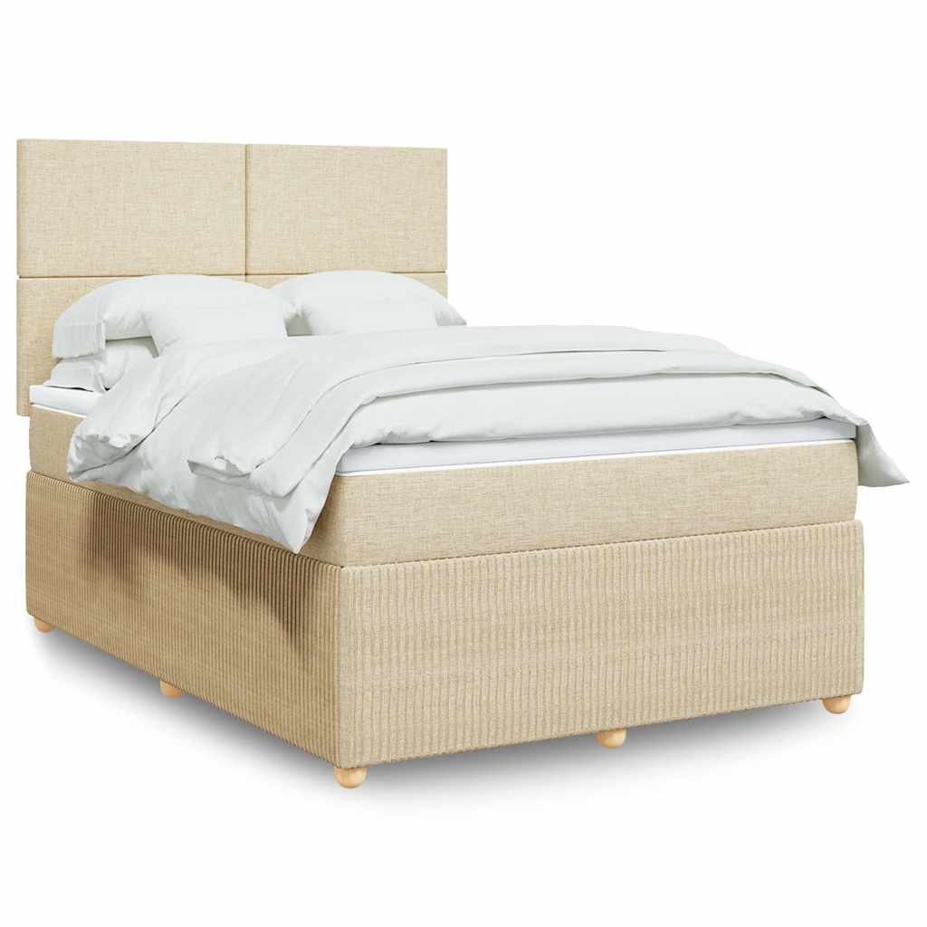 Boxspring met matras stof crèmekleurig 160x200 cm – afbeelding 1