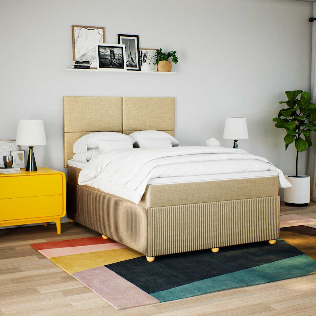 Boxspring met matras stof crèmekleurig 160x200 cm – afbeelding 3