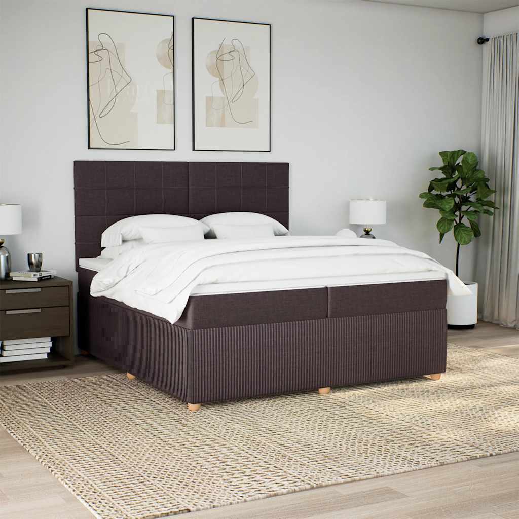 Boxspring met matras stof donkerbruin 200x200 cm – afbeelding 3
