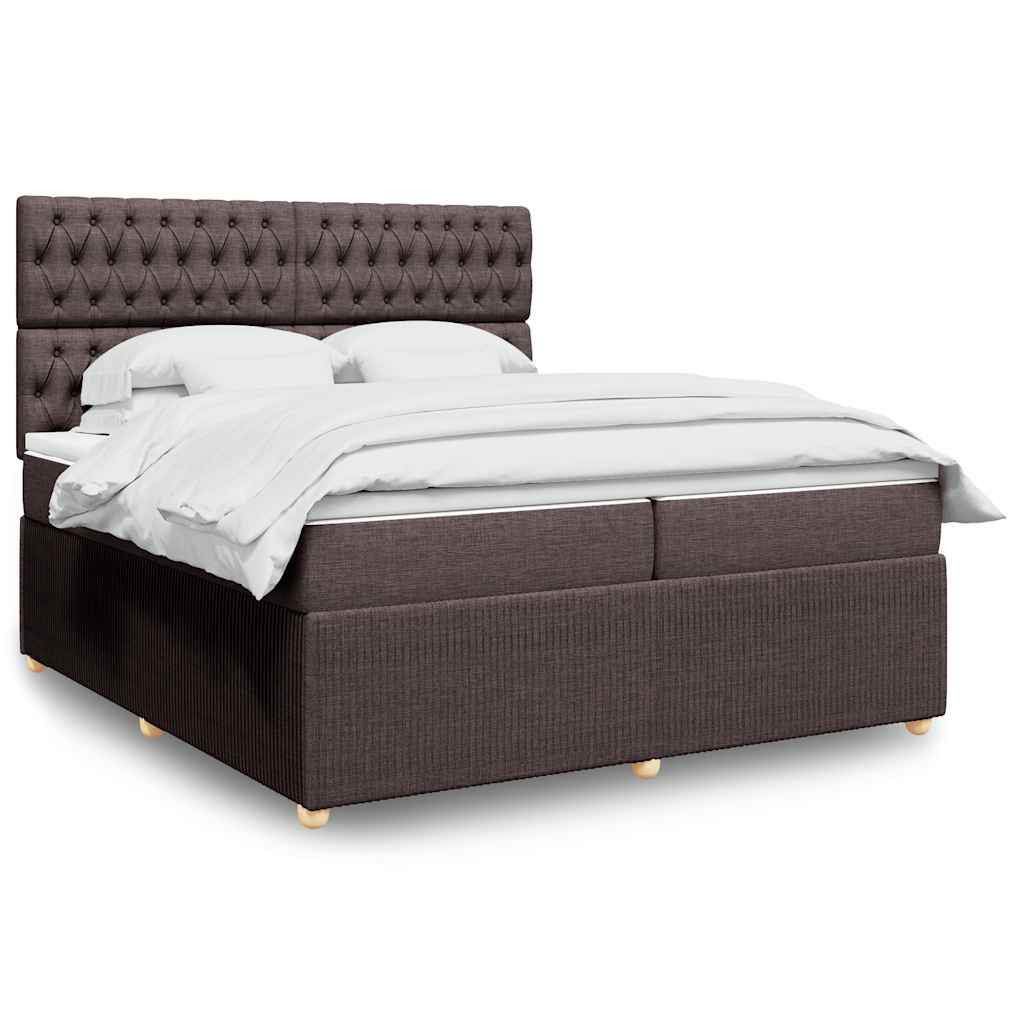Boxspring met matras stof donkerbruin 200x200 cm – afbeelding 1