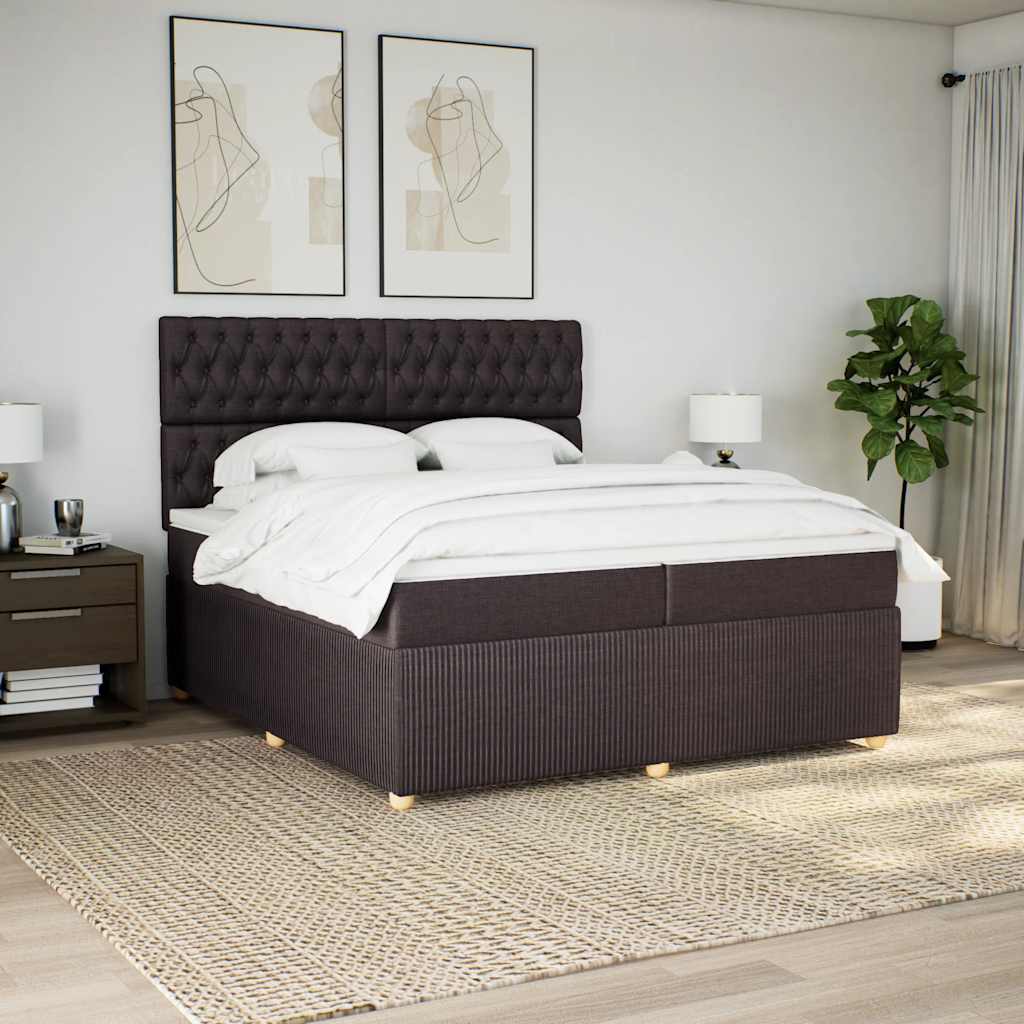 Boxspring met matras stof donkerbruin 200x200 cm – afbeelding 3