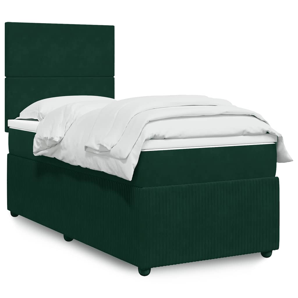 Boxspring met matras fluweel donkergroen 80x200 cm – afbeelding 1