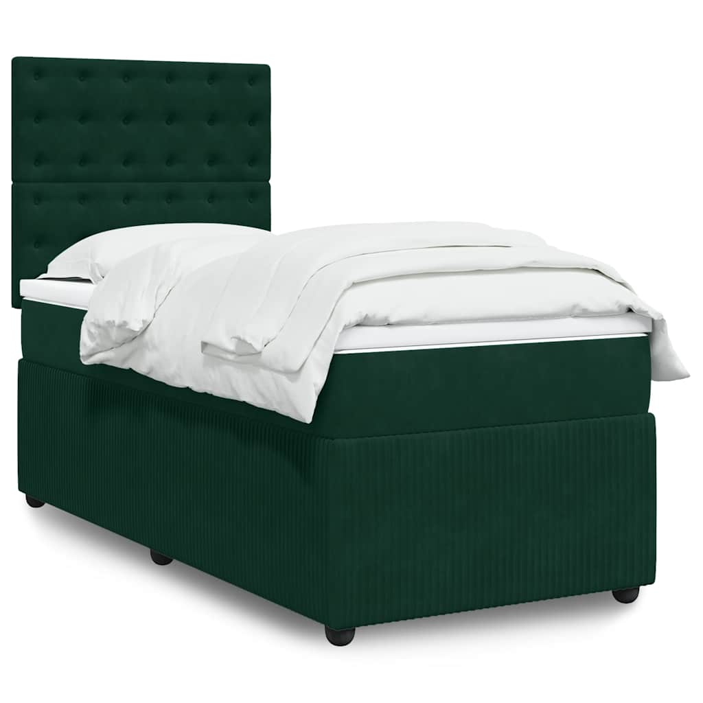Boxspring met matras fluweel donkergroen 80x200 cm – afbeelding 1