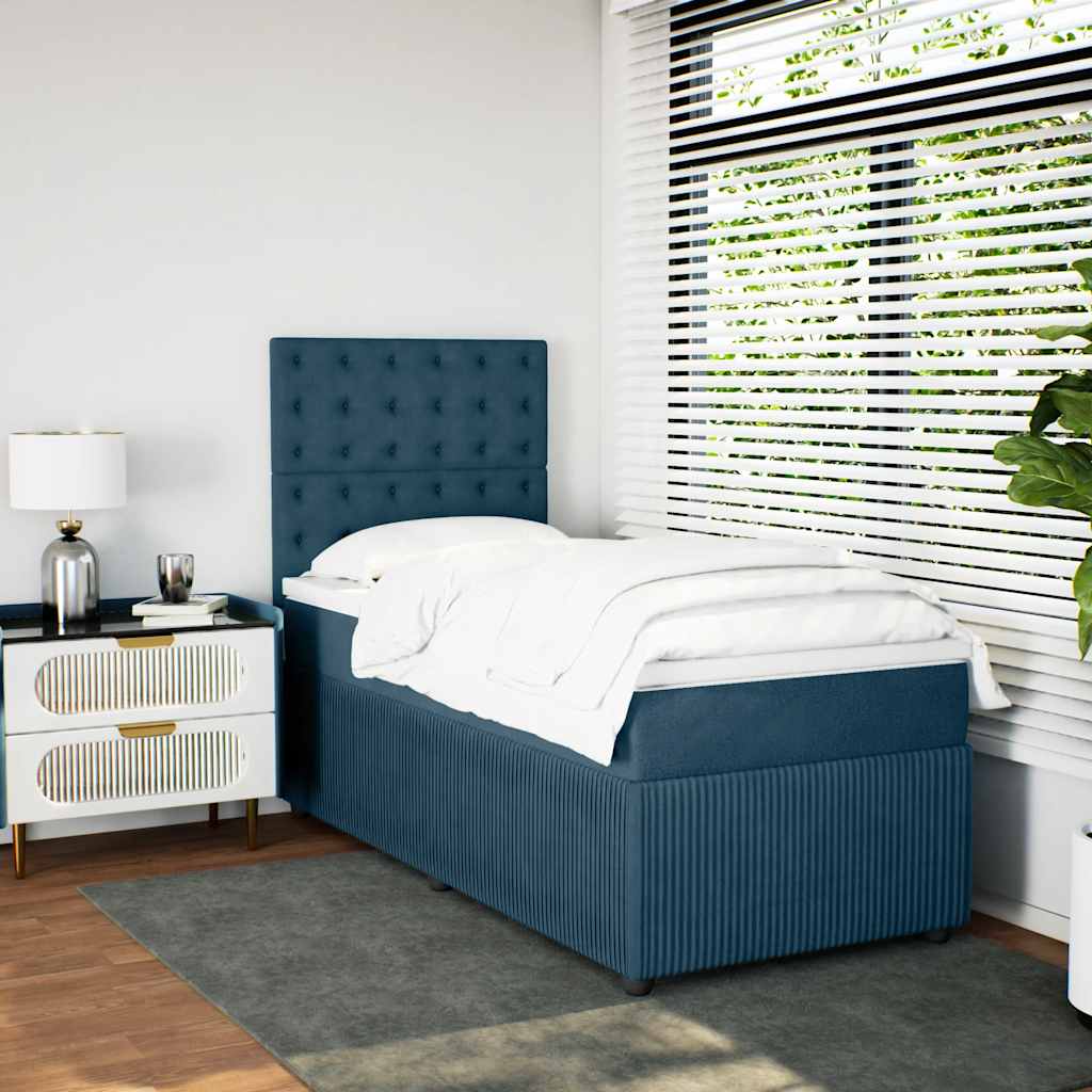 Boxspring met matras fluweel donkerblauw 80x200 cm – afbeelding 3