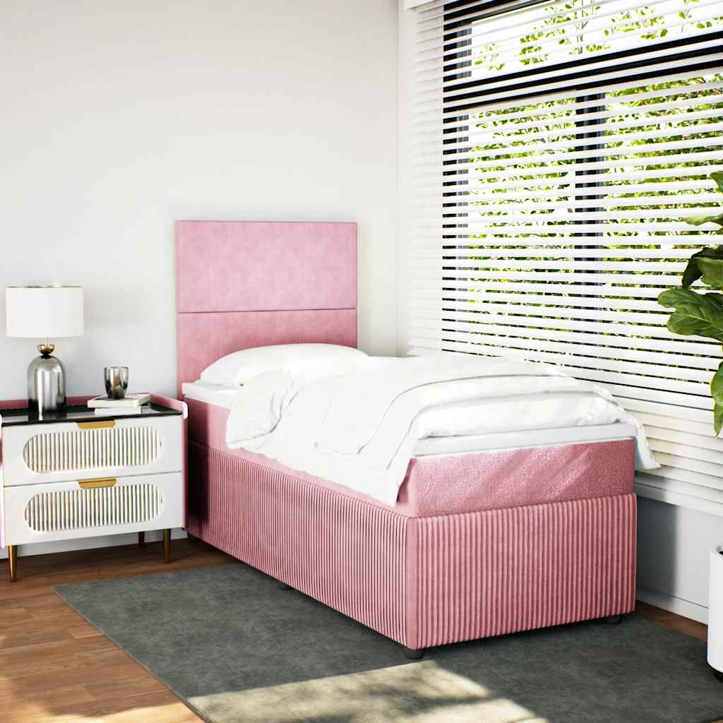 Boxspring met matras fluweel roze 90x190 cm – afbeelding 3
