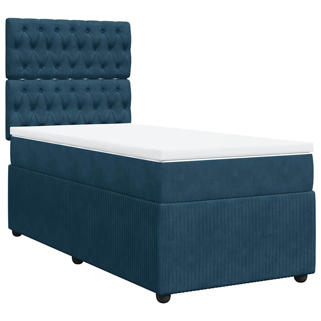 Boxspring met matras fluweel donkerblauw 90x190 cm – afbeelding 2