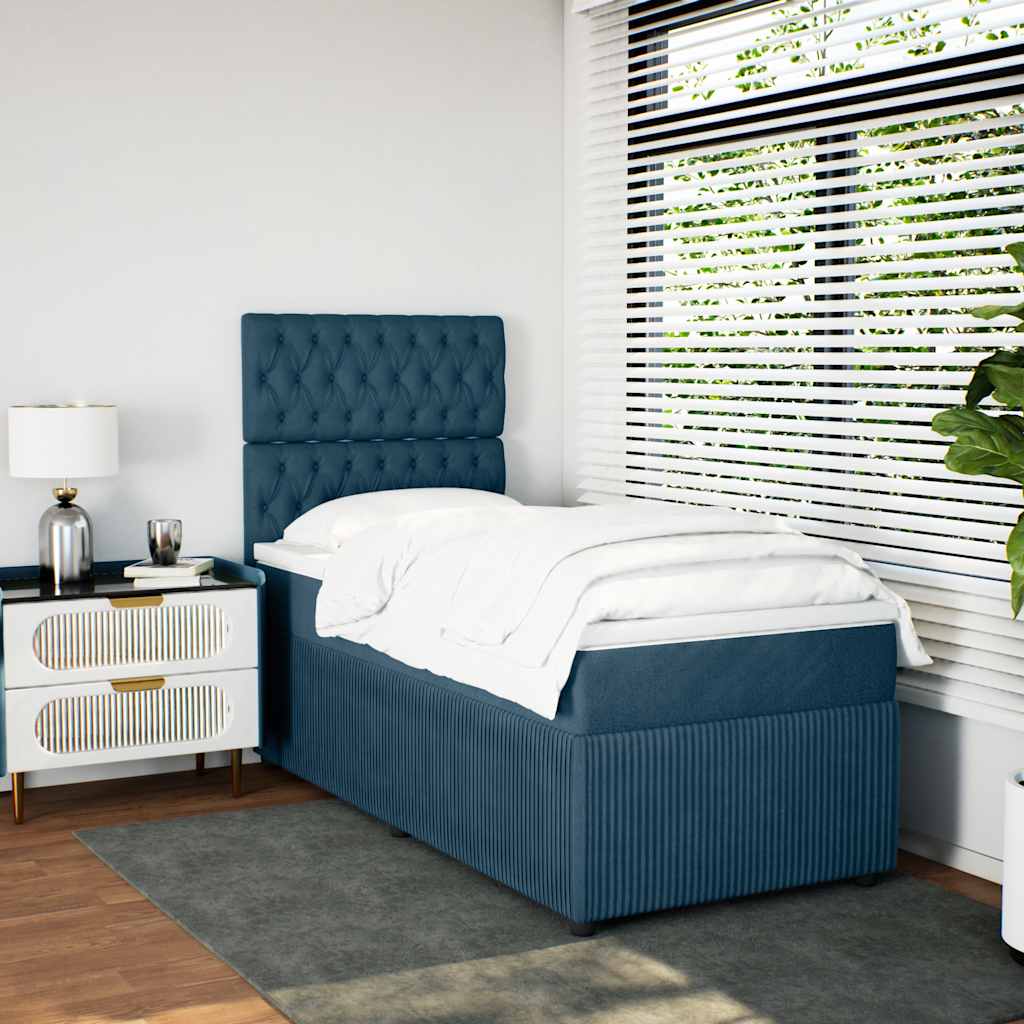 Boxspring met matras fluweel donkerblauw 90x190 cm – afbeelding 3