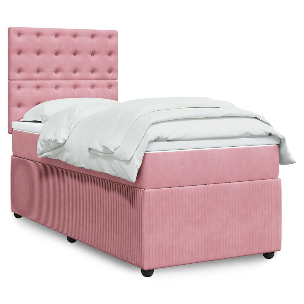 Boxspring met matras fluweel roze 90x190 cm – afbeelding 1
