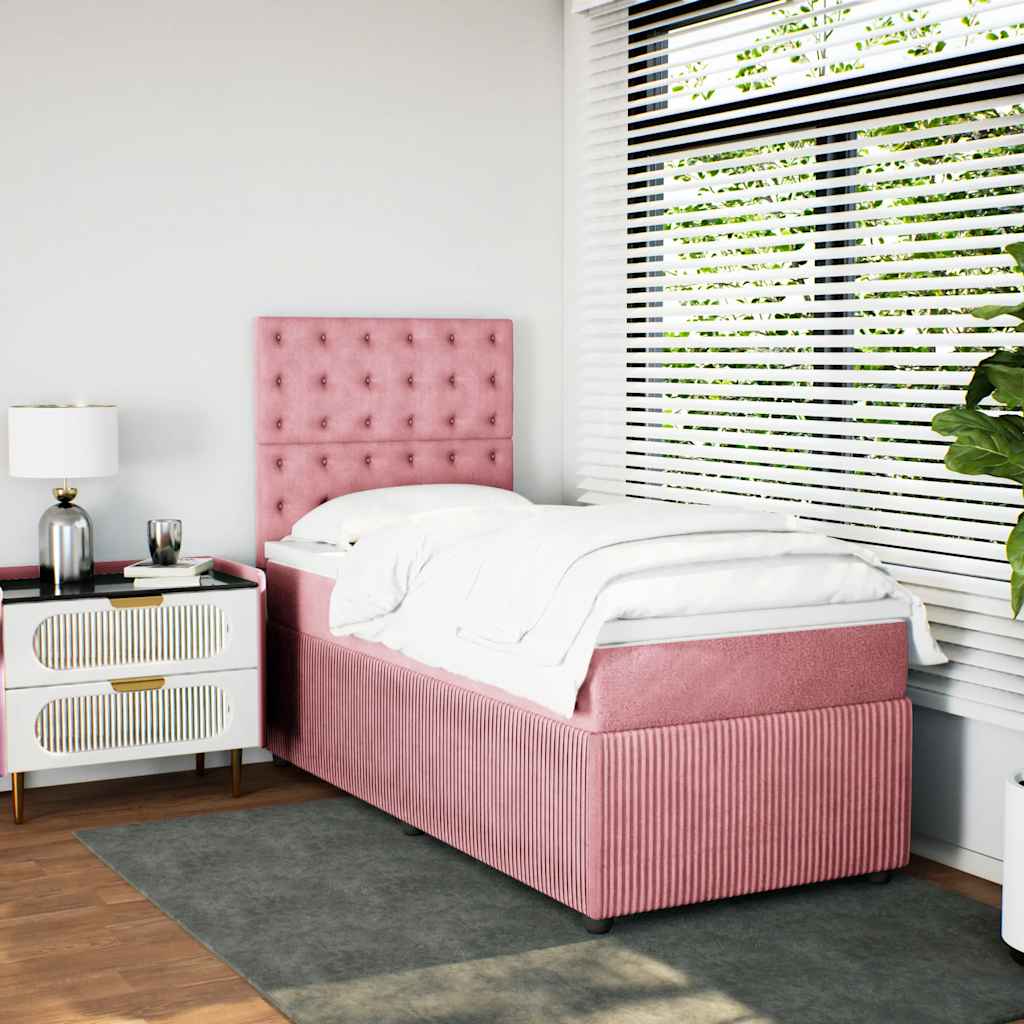 Boxspring met matras fluweel roze 90x190 cm – afbeelding 3