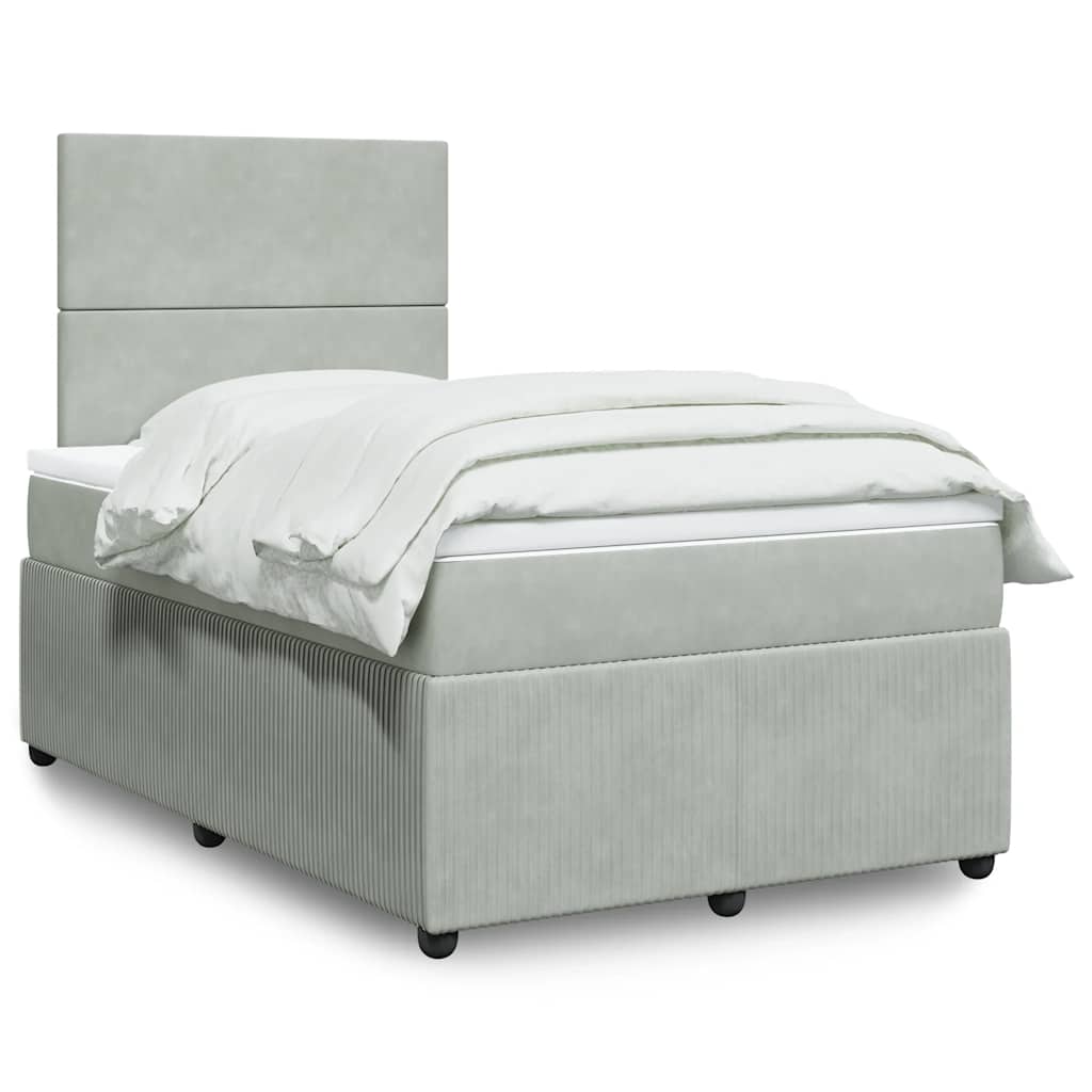 Boxspring met matras fluweel lichtgrijs 120x200 cm – afbeelding 1
