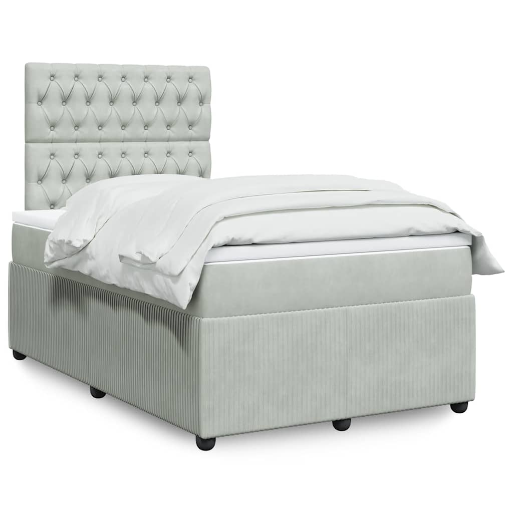 Boxspring met matras fluweel lichtgrijs 120x200 cm – afbeelding 1