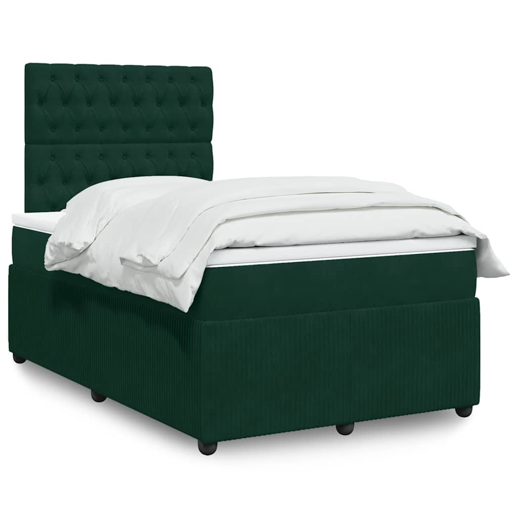 Boxspring met matras fluweel donkergroen 120x200 cm – afbeelding 1