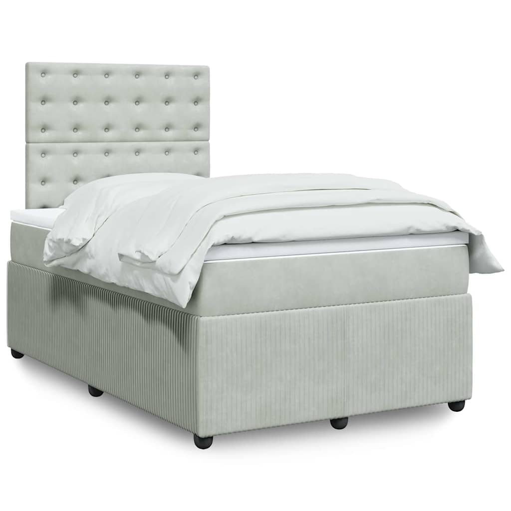Boxspring met matras fluweel lichtgrijs 120x200 cm – afbeelding 1
