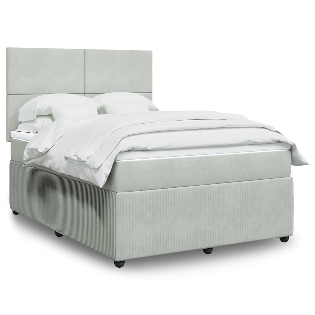 Boxspring met matras fluweel lichtgrijs 140x190 cm – afbeelding 1